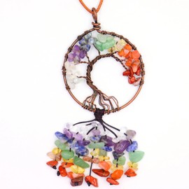 Healing Crystal Life Tree Car Hanging Accessories Ornaments Meditation Decorations Crystal Hanging Ornaments 7-Chakra Stones Tumbled Palm Stones for Meditation Yoga Good Luck Home Office
