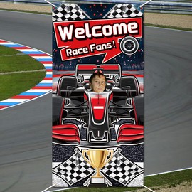 WADORN Welcome Race Fans Background Photo Door Banner for Party Decor, 5.9x2.9ft Racing Car Theme Photo Door Backdrop Props Decor Large Fabric Fun Race Backdrop Birthday Party Supplies