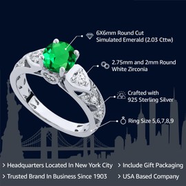 Gem Stone King 925 Sterling Silver Round 6MM Gemstone Birthstone Engagement Ring | Wedding Anniversary Promise Ring For Women | Available In Size 5, 6, 7, 8, 9