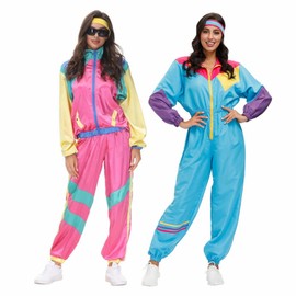 COREWO Womens 80s Tracksuit Retro Hip Hop Windbreaker Women Disco Tracksuit Sets Colorblock One Piece Outfits Set