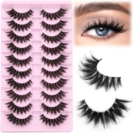 False Eyelashes Natural Look Clear Band Lashes Cat Eye Faux Mink Eyelashes Fluffy 3D Volume Fake Lashes Wispy Strip Lashes Pack by Kiromiro