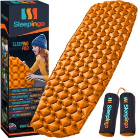Sleepingo Sleeping Pad for Camping - Ultralight Sleeping Mat for Camping, Backpacking, Hiking - Lightweight, Inflatable & Compact Camping Air Mattress - Inflatable Camping Mat (Orange, 2 Pack)