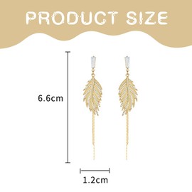 MEXRUMI 1 Piece Long Tassel Earrings Leaves Rhinestone Crystal Tassel Earrings Elegant Golden Stud Earrings For Women Bridal Drop Dangle Earrings Wedding Jewellery