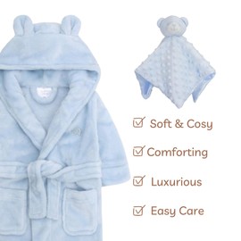 Baby Dressing Gown and Comforter Set, Newborn Gift Set Robe with Comforter for Baby Boys and Girls, Perfect for Gender Reveal, Gift Hamper, Blue, 0, 6 Months