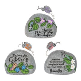 Ganz Decorative Garden Stone with Butterfly Design, Uplifting Message, Gray, 1-Piece Set, ER76834, Assorted Designs, Random Design Shipped