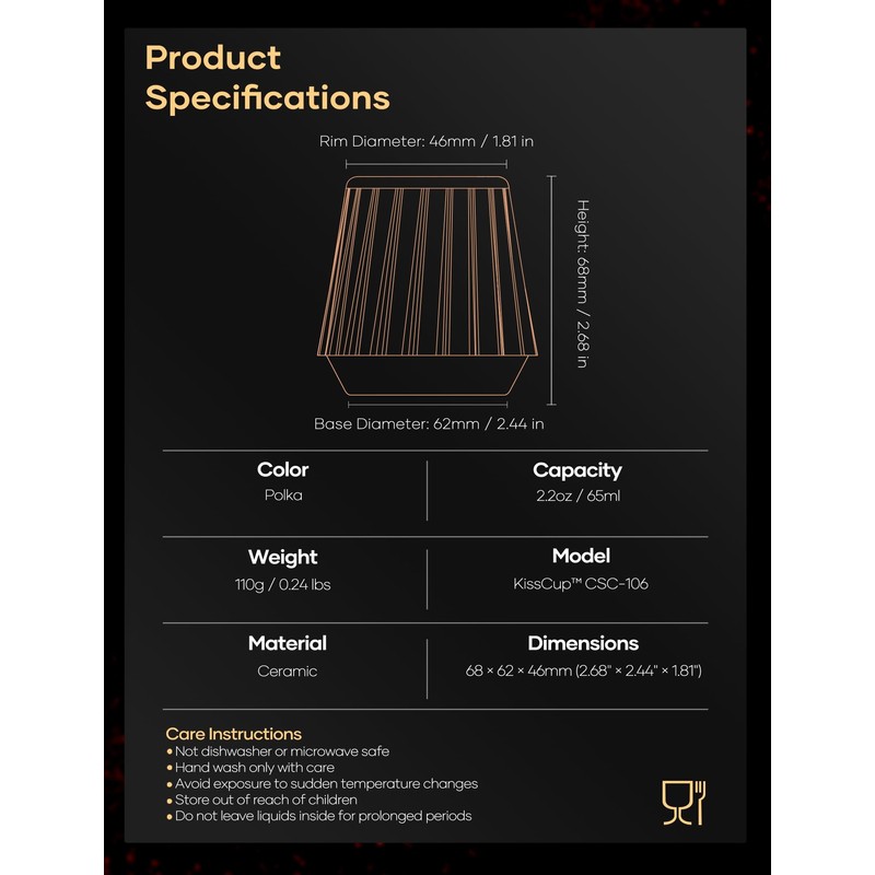 Cocinare KissCup Ceramic Espresso Cup – 2.2oz Demitasse Cup for