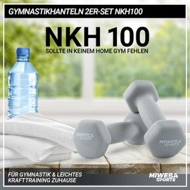 Miweba Sports Neoprene Dumbbell Set NKH100 | Professional Dumbbell - Hexagon Dumbbells Set - Dumbbells - Dumbbell Set - Gymnastic Dumbbells - Dumbbell Set - Dumbbell - 0.5 - 10 kg (2 x 0.5 kg, Grey)