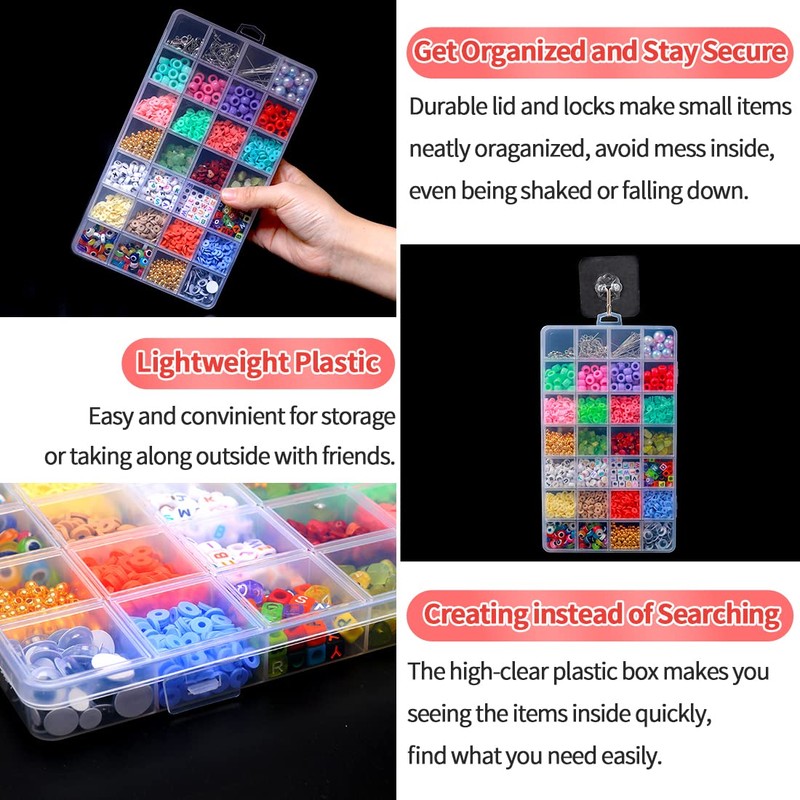IOOLEEM 28 Grids Plastic Bead Organizer Box, Organizer Container Storage