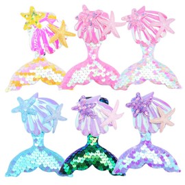6 Pcs Mermaid Hair Clips Sequins Fish Tail Hairpin Starfish Sequin Hair Accessories Multicolor Sparkling Hair clips Hair Accessories for Women and Girls