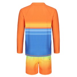Mardonskey Boys Long Sleeve Rash Guard Swim Trunk Swimsuits Set Kids Two Piece Bathing Suit Swimwear Set Blue Orange Sunset Size 6/6x