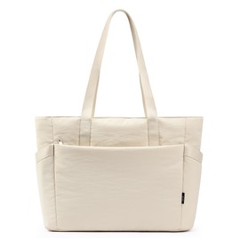 KALIDI FANCY FOREST Tote Bag for Women with Zipper, Gym Tote with Compartments, Laptop Work Tote Large Casual Handbag Shoulder Bag for Sport, Travel Dating College Beige