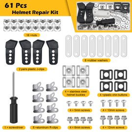 61 Pcs Hockey Helmet Repair Kit, Luxiv Football Helmet Replacement Parts Including 4 J Clips/ 8 R Visor Clips/ 8 Gasket/ 16 Screw/ 16 Nuts/ 8 Chin Strap Adapter/ 1 Screwdriver