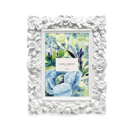 Laura Ashley 4x6 White Floral Textured Hand-Crafted Resin Picture Frame with Easel, for Tabletop & Wall Display, Decorative Floral Design Home Décor, Photo Gallery, Art & More (4x6, White)