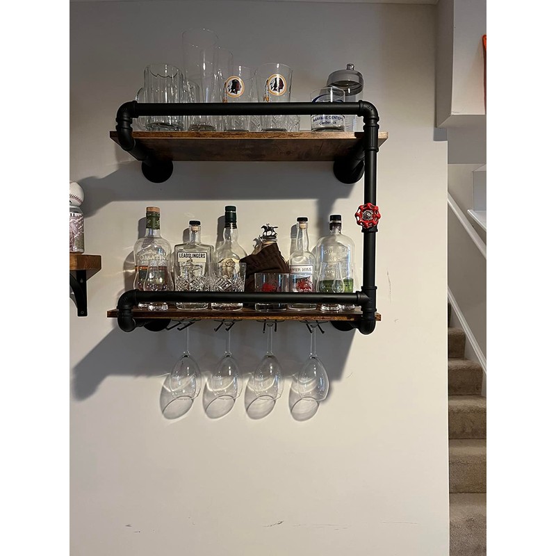 BOTAOYIYI Wine Rack Wall Mounted 2 Tier, Hanging Floating Small
