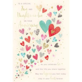 Son and Daughter-in-Law Anniversary Card - Floral Love Hearts Design - Eco-Friendly - Recyclable
