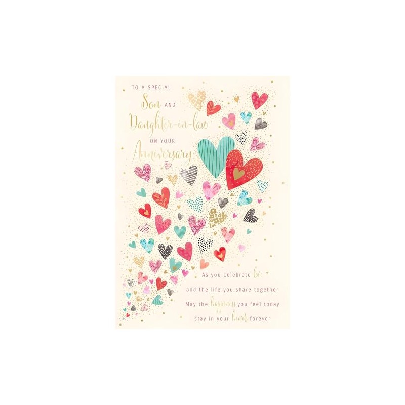 Son and Daughter-in-Law Anniversary Card - Floral Love Hearts Design