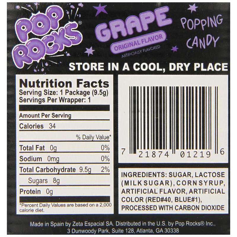 POP ROCKS Popping Candy, Grape, 0.33 oz, 24 Count