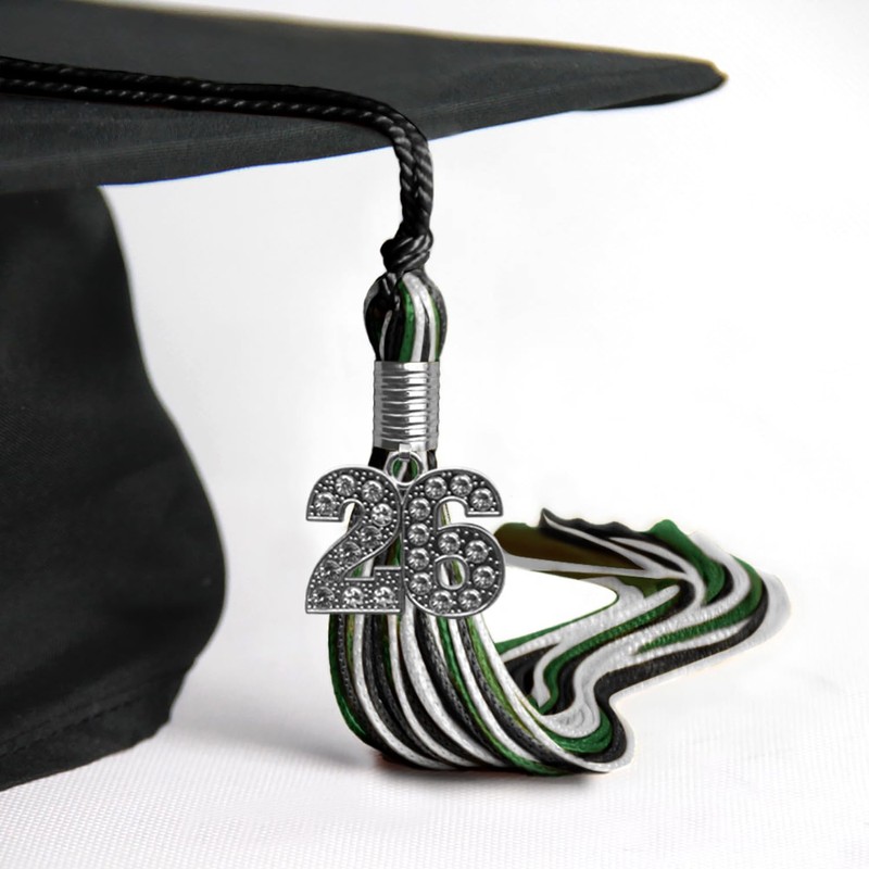 Endea Graduation Mixed Triple Color Tassel with Silver Bling Charm