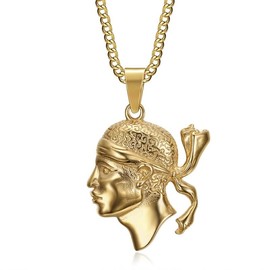 BOBIJOO Jewelry - Gold Plated Stainless Steel Moor's Head Pendant with Chain of 60 cm, 30 x 30 mm - Corsica Symbol Jewellery, 20 g