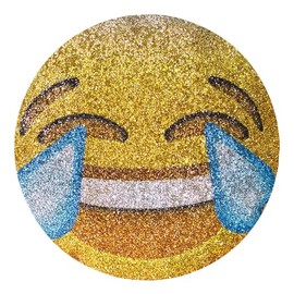 Laughing Emoji Shaped Pillow, Sparkling Rhinestones, Soft Velvet, Plush Shape, for Fun, Unique Fashion Home Décor, Gold Velvet, 15" x 15", Sold Individually