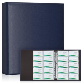 BYSTER A4 Business Card Book, PU Leather Organizer with 30 Pack Sleeves (600 Pockets), Business Card Binder for Credit Cards, Membership Cards, and More - Blue