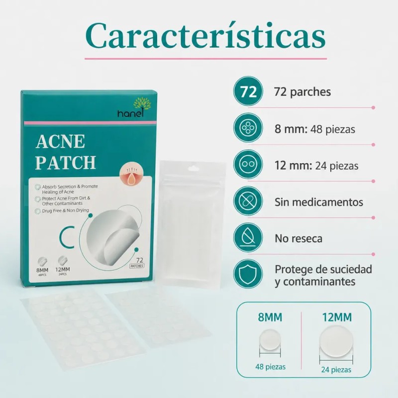 Parches Antiacné Absorben Grasa Espinillas Granitos 72 Pz