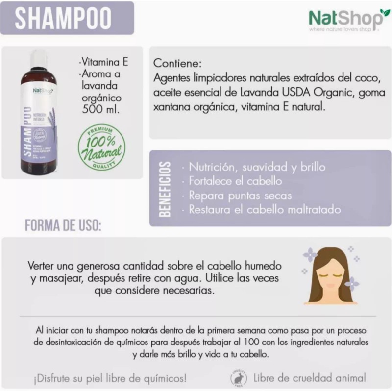 Natshop Shampoo Sin Sales De Lavanda 100% Natural Y Orgánica