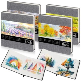 Tenceur 4 Pcs 5.5" x 5.5" Watercolor Sketchbook Journal Square Watercolor Notebook Cold Press 140lb 300gsm Cotton Paper 48 Pages Journals Notebook Paper Pads End of The Year Gifts