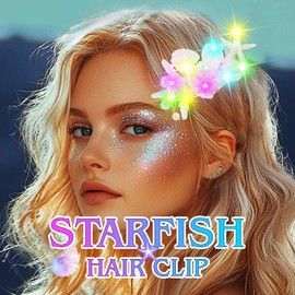 Handcess Luminous Starfish Hair Clip LED White Shell Headwear Luminous Mermaid Shell Hairpiece Party Rave Hair Accessories for Women
