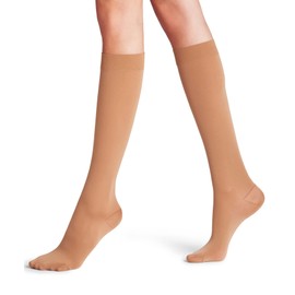 FALKE Lufthansa Travel & Comfort Women's Energize 50 Denier Knee Socks Half Opaque Compression Pressure-free Comfort Waistband Long Travel Sit Better Blood Circulation Fine Soft Material 1 Pair, Brown