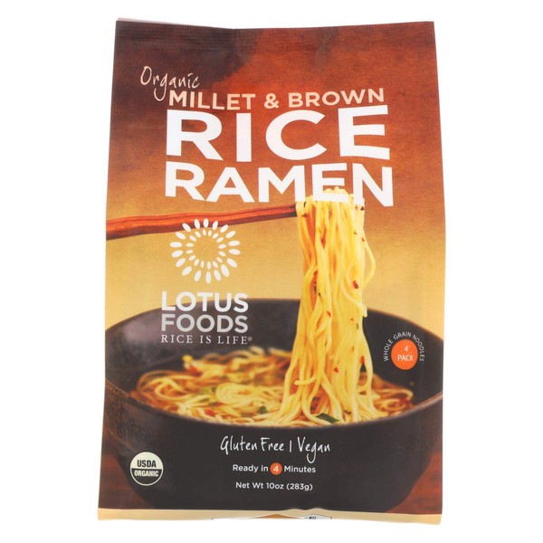 Lotus Foods Organic Millet and Brown Rice Ramen, 10 Ounce - 4 per pack - 6 packs per case.