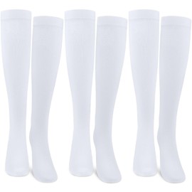 ouhos 3 Pairs Girls Kids Knee High Socks Comfort Breathable Back to School Plain Long Socks 7-13 Years ﻿ ﻿