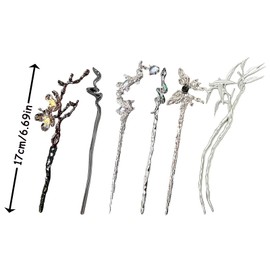 Eabdice Pack of 6 Retro Hair Sticks, Wooden Hair Sticks, Handmade Carved Hairpin for Long Hair Styling, Women