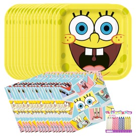 SpongeBob Party Supplies Pack for 16 Guests – Includes 9" Plates, Luncheon Napkins & Birthday Candles – SpongeBob SquarePants Birthday Party Set