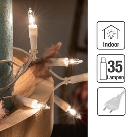 hellum 833584 35-Bulb Mini Fairy Lights, Indoor Power-Operated Transparent Warm Lights for Christmas, White Cable with Plug, for Christmas, 5.10 m Illuminated Length