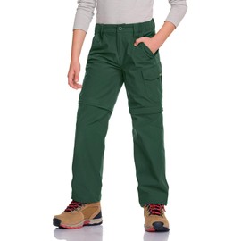 CQR Kids Youth Hiking Cargo Pants, UPF 50+ Quick Dry Convertible Zip Off Pants, Outdoor Camping Pants, Shenah Trek Jade Green, Large