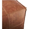 LEATHEROOZE Stuffed Square Pouf, Footstool, Upholstered in Brown Leather, for