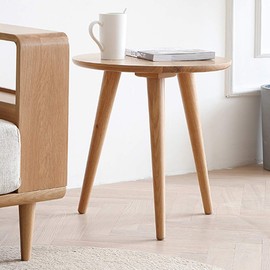 MU RONG Side Small End Sofa Table for Small Spaces, Modern Round for Bedroom Round Solid USA Oak for Office Living Room Kitchen (Dia23.6"x23.6"H)