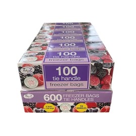 Tidyz 600 FOOD & FREEZER BAGS WITH TIE HANDLES (6 boxes of 100 bags)