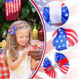 2PCS 4th of July Hair Bow Clips for Girls Kids Red White and Blue Hair Clips Patriotic Star Bow Hair Pins American Flag Headwear Memorial Day Accessories for Toddler Baby Women Independence Day Parade
