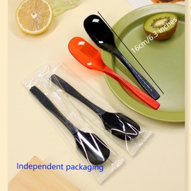 100 Count Independent Packaging Plastic Teaspoons, Disposable Heavy Duty Spoon Cutlery for Weddings, Dinners, Everyday Flatware, Party Supplies (Black)