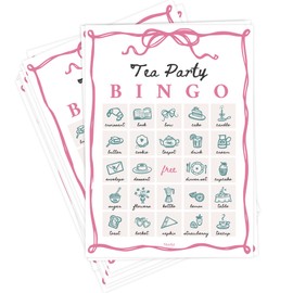 Tea Party Games for Women - 24 Unique Cards - Tea Party Bingo Game Supplies for Adults - Decorations & Favors for Birthday, Bridal Shower, Baby Shower & Mother's Day