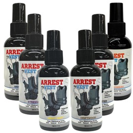 Arrest My Vest Military Grade Odor Eliminating Spray for Body Armor, Tactical Gear, and K9 Equipment. Safe on All Ballistic Vests, Fabrics, & Police Gear - 6 Pack Mix 4 oz Bottles