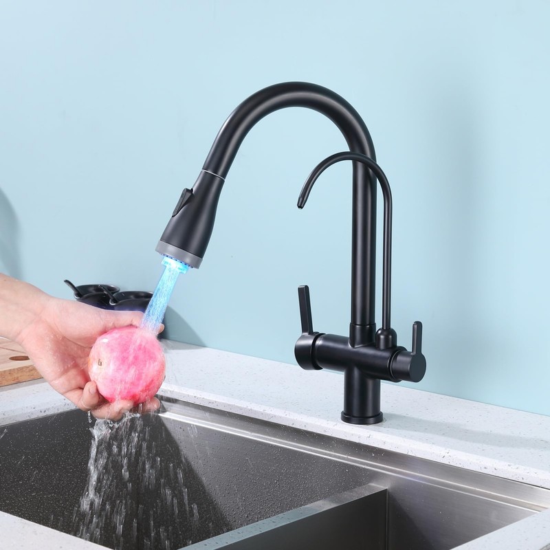 ICREEH Matte Black 2 in 1 Kitchen Sink Faucet -