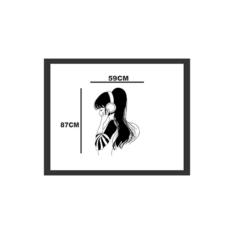 Heaven Decors Girl with Music Headphone Black Wall Sticker Size(59