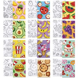 Louise Maelys Pre Drawn Canvas to Paint for Kids - 12 Packs Fruit Food Theme Pre-Stretched Canvas Panels (5x7 inch),Pre Printed Painting Canvas Kit for Beginners, Party Favor