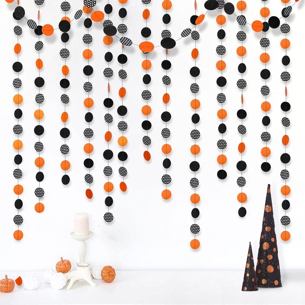 Cheerland Glitter Black Orange White Dot Circle Garland Halloween Hanging