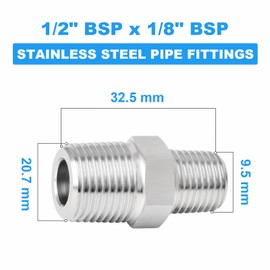 ERGAOBOY 2 Pcs 1/2" x 1/8" BSP Male Cold Heading Male Reducing Hex Fittings, Stainless Steel 304 Pipe Fittings Fittings