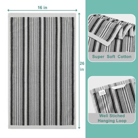 SALAS Premium Kitchen Dish Towels for Drying Dishes, Large Cotton Kitchen Cloths Hand Towels, Stripped Terry Dish Cloths, Thick Highly Absorbent Towel Sets with Hanging Loop, 16" X 26" Grey