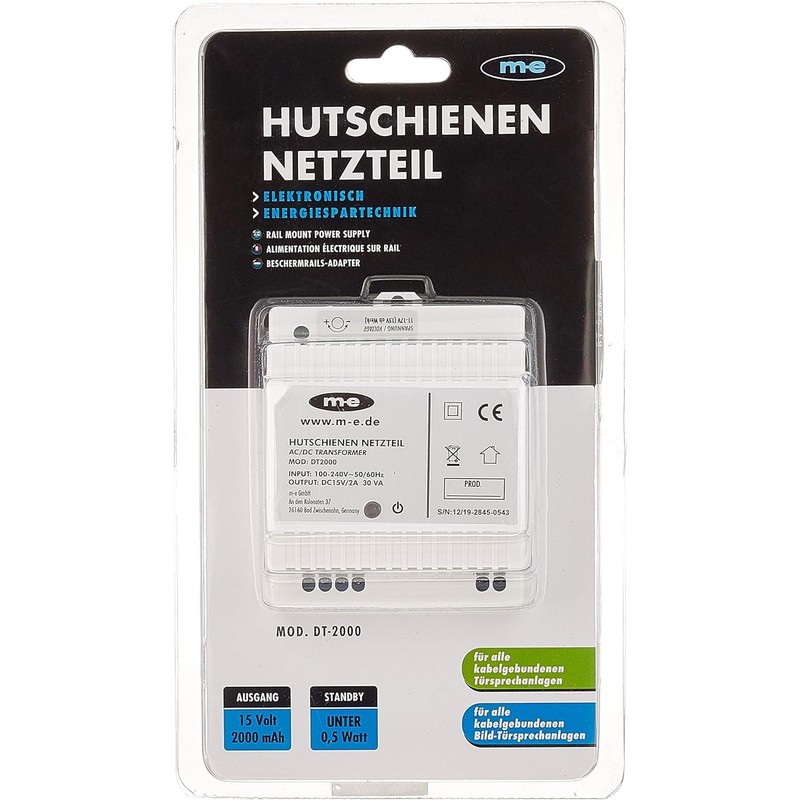 m-e DT-2000 Electronic DIN Rail Power Supply, White, ((WxHxD)) 77